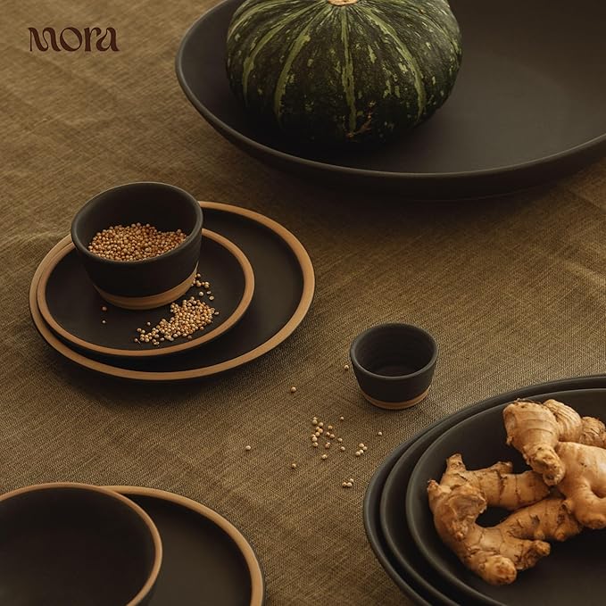 Mora Mini Ramekins Set of 4, 8oz Ceramic Pottery Baking Dishes - Microwave, Oven and Dishwasher Safe - Liquorice