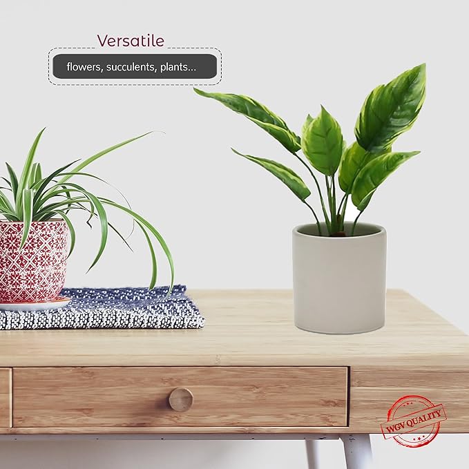 WGVI Matte White Ceramic Cylinder Vase Width 3.75" Height 4", Flower Arrangements, Candle Holder, Terrarium Planter Pot, Tabletop Storage Container Organizer Pen Brush Holder, Bulk Wholesale, 24 Pcs