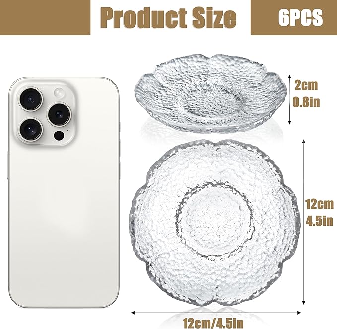 kanpura 6pcs Clear Glass Plates Restaurant 4.5 Inch Dessert Plates Tea Plates Bulk Small Crystal Plate Set for Appetizer, Fruits, Cake, Salad