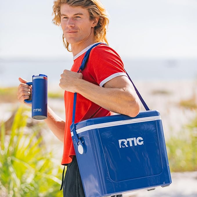 RTIC 16oz Road Trip Travel Mug with Lid and Handle, Ceramic Lined, Insulated, Stainless Steel, Metal, Double Wall Vacuum-Insulation, Portable Coffee, Tea Cup for Hot and Cold Drink, Cobalt
