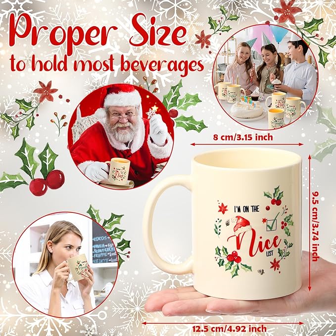 Sliner 11 oz Christmas Ceramic Coffee Mugs Set of 2 Naughty Nice Coffee Cup Funny Gift Cute Festive Ceramic Tea Cup Xmas Holiday Birthday Gifts for Men Women