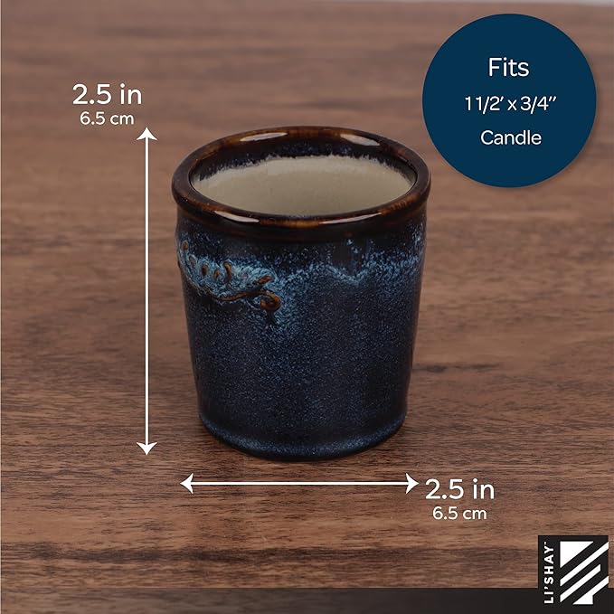Votive Candle Holder for Home and Kitchen Décor- Ceramic Candle Holder Set of 4 - Navy