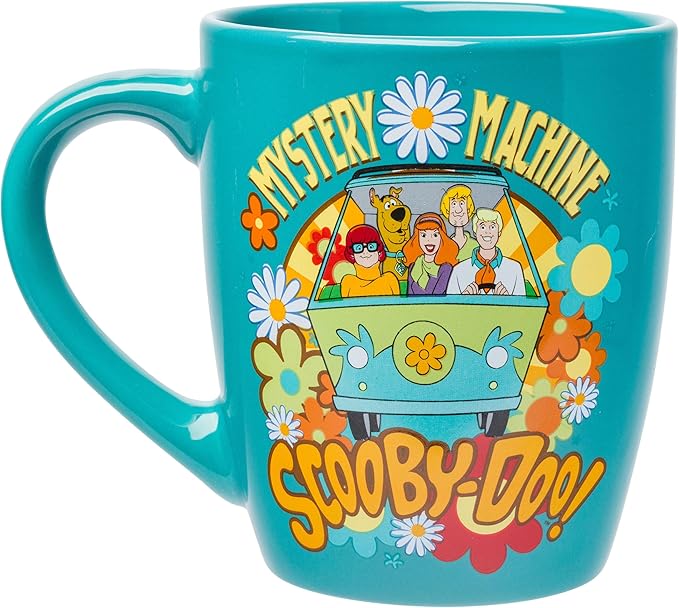Silver Buffalo Scooby Doo Group Mystery Machine Flowers Jumbo Curved Ceramic Mug, 25 Ounces