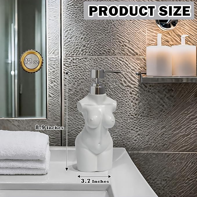 Ceramic Girl Soap Dispenser,Lotion and soap Dispenser Refillable Liquid Hand Soap Dispenser for Bathroom and Kitchen (White)