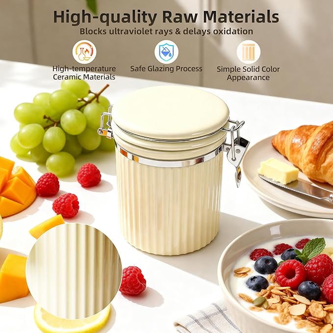 Ceramic Kitchen Canisters Porcelain Food Storage Jar with lie 700ml/24 fl.oz Airtight Freshness Oxidation-Resistant for Flour, Sugar, Coffee,Tea, Oatmeal, Biscuits, Pantry & Countertop Organization