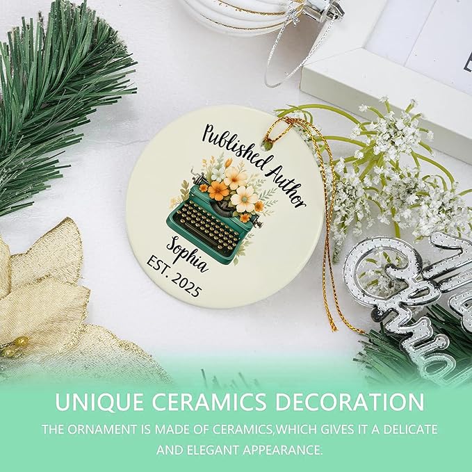 SODAVA Personalized Published Author Xmas Ornament, Future Bestselling Author Ceramic Ornament, Gift for Writers, Poets, and Book Lovers