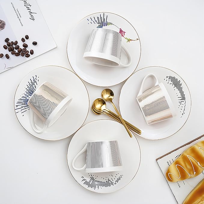 Old Craftsmen's Coffee Cup and Saucer Sets 8.45oz Unique Dynamic Mirage Reflection Tea Cup Luxury Porcelain Mirror Ceramic Mug Gifts for Cappuccino Espresso 250ml Butterfly
