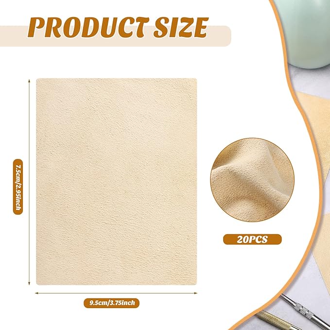 Potchen 20 Pieces Pre Cut Chamois for Smoothing Pot Rim Chamois Clay Soft Cloth Pottery Tool Kit Ceramic Pottery Tools and Supplies Ceramics Trimming Tools