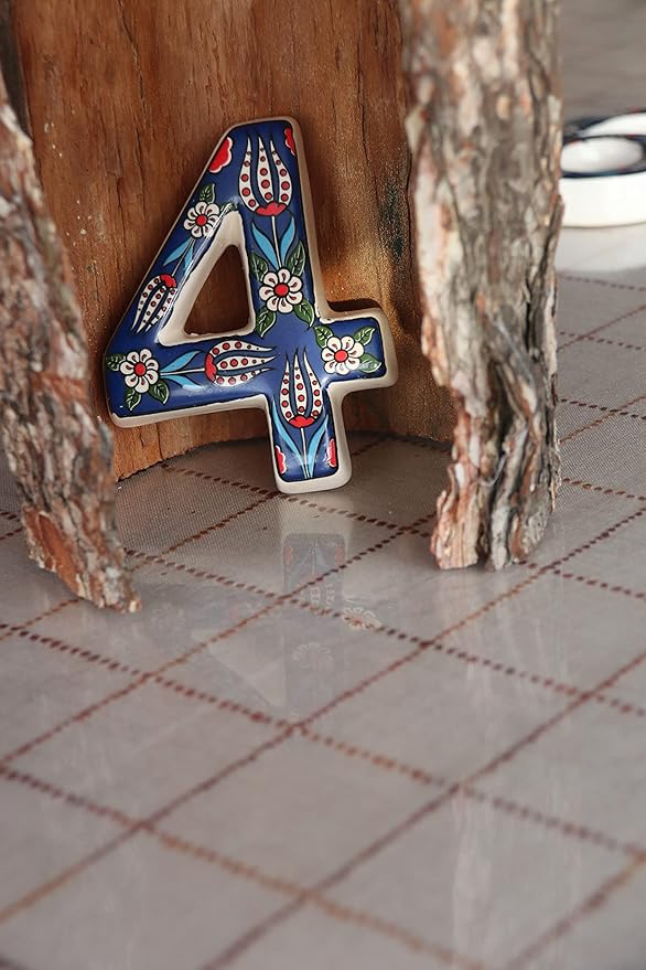 Large Ceramic Housewarming Sign Ceramic Address Plaque House Numbers Sign Door Personalized Coloured Decorative Hand Decoratede Housewarming Gifts Tulip Design 12 * 9 cm (Navy Blue, 4)