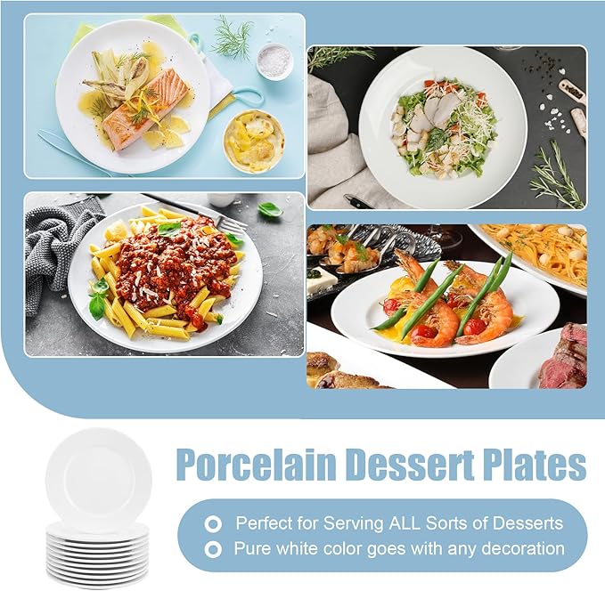12 Pcs Porcelain Dessert Plates,Small Appetizer Plates,6 inch Small White Plates,Small Plates for Appetizers,White Salad Plates,Ceramic Dessert Plate Set,Microwave Oven and Dishwasher Safe