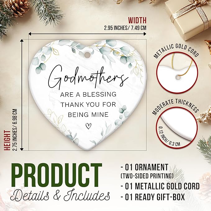 ZAGKOO Godmother Gifts from Godchild, Goddaughter, Godson - Godmothers Ornament Thank You for Being Mine, Best Godmother Gifts - Godmothers Present Ideas - Ceramic Christmas Ornament 2026