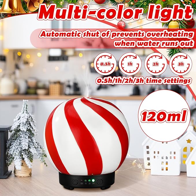 Ceramic Candy Diffuser Christmas Essential Oil Diffuser Gifts 120ml Holiday Present for Essential Oil Small Aromatherapy Humidifier Warmer for Home Office Decorations
