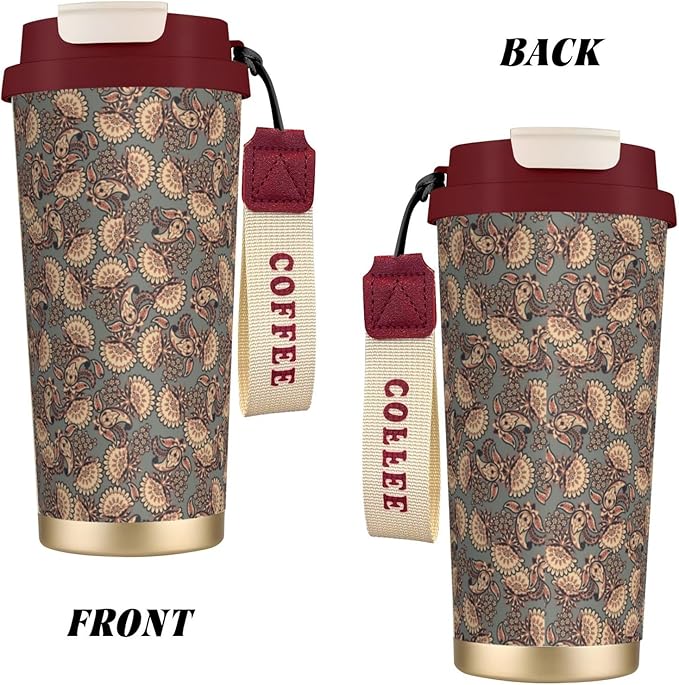 Asian Style Floral for Travel Coffee Mug 100% Leakproof 316 Stainless Steel Vacuum Insulated Tumbler with Lid and Straw for Water, Iced Tea or Coffee, Smoothie and More