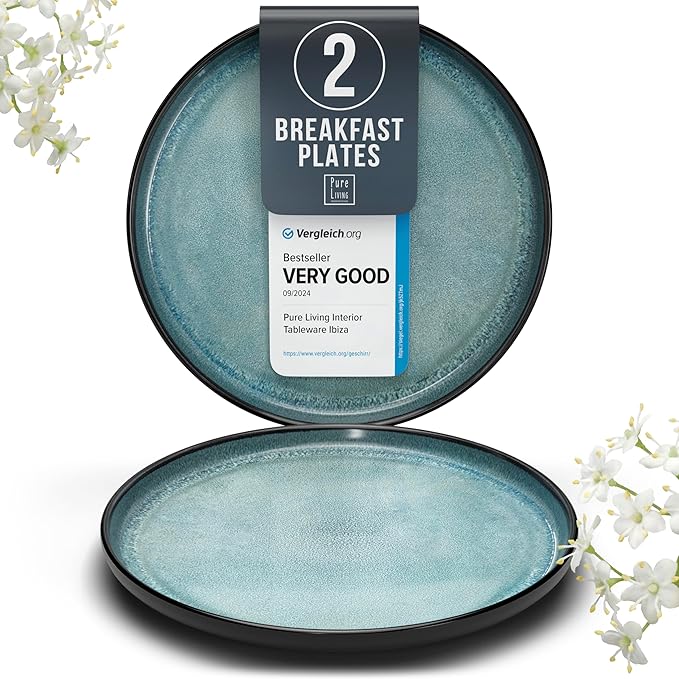 Stoneware small dinner plates set 2 pcs – 7.5" dark petrol blue ceramic salad & dessert plates – Dishwasher and microwave safe – Stylish plates set – Dinner service