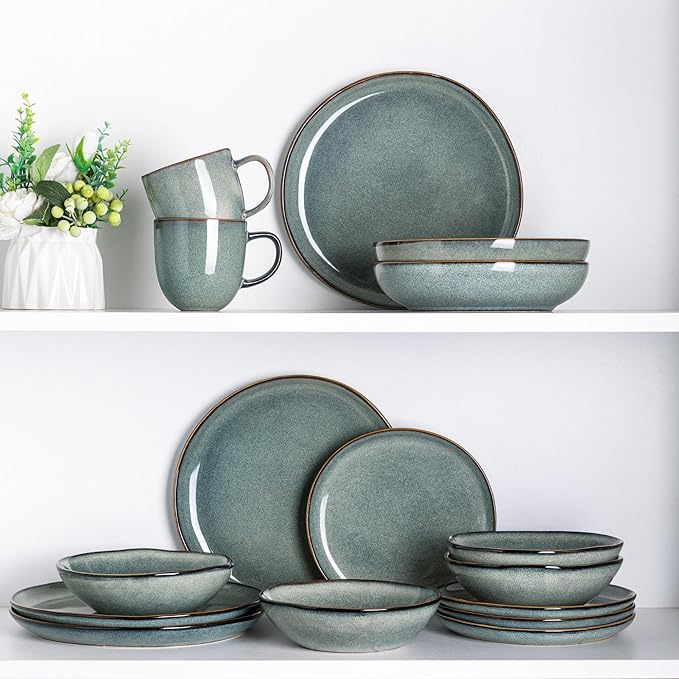 AmorArc Ceramic Dinnerware Sets,Handmade Reactive Glaze Stoneware Plates and Bowls Sets,Highly Scratch Resistant | Dishwasher & Microwave Safe Dishes Set,Service for 4 (12pc)