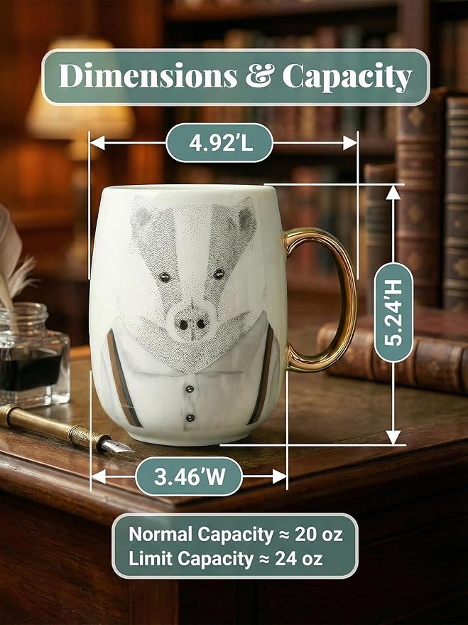 Large 24oz Ceramic Coffee Mug with Gold-Trim Handle, Oversized Porcelain Mug for Coffee, Tea & Hot Chocolate, Hand-Painted Artisan Style, Lead-Free, Gift-Ready Box, Hand Wash Only, Not Microwave Safe