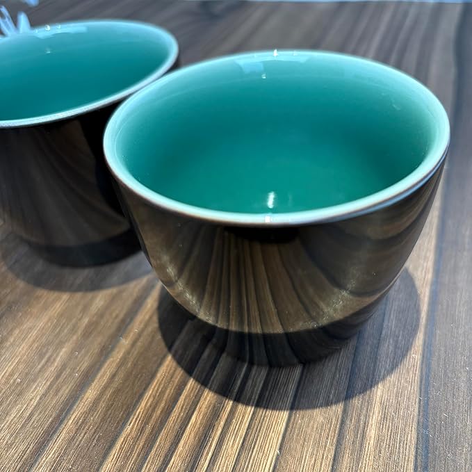 Ceramic Tea Cup, Black Exterior with Green Interior, Glossy Glaze Finish, Handleless Design, for Tea and Coffee