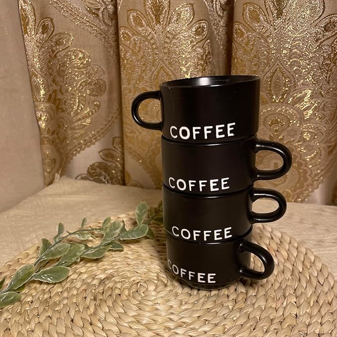 ASTRUE Espresso Cups Set of 4, 4 oz Matte Black Ceramic Demitasse Cups with Large Handles, Pro-Grade Porcelain Coffee Mugs, Dishwasher & Microwave Safe for Home, Office, Cafe