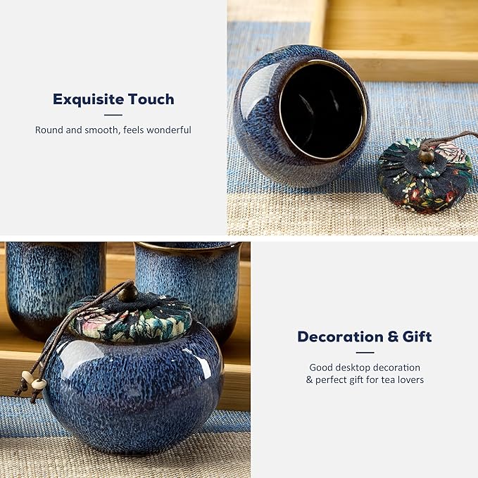 DUJUST Japanese Tea Canister, Kiln Altered Glaze Ceramic Tea Container with a Sealing Lid, Storage Jar for Loose Tea, Unique Tea Gift for Adults/Tea Lovers/Women/Men, Blue