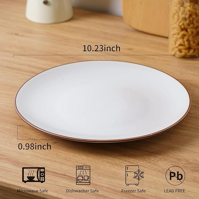 Ceramic Dinner Round Plates 6-Piece 10.28" Dinnerware Set, Large Round Plates, Serving Dishes, Chip and Scratch Resistant, Microwave Oven Dishwasher Safe, Vanilla White, Christmas Housewarming Gift