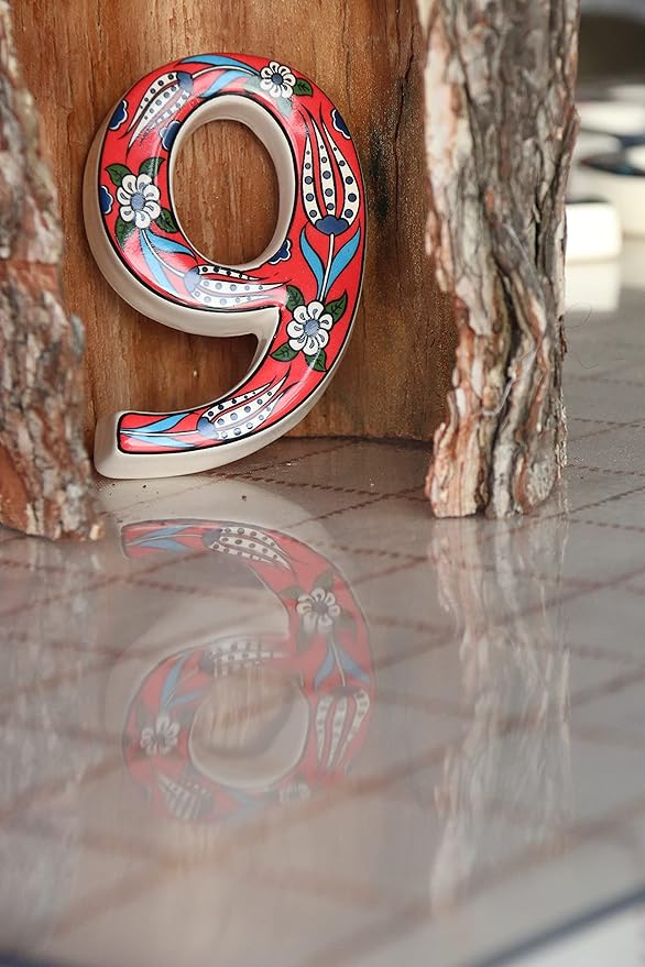 Large Ceramic Housewarming Sign Ceramic Address Plaque House Numbers Sign Door Personalized Coloured Decorative Hand Decoratede Housewarming Gifts Tulip Design 12 * 9 cm (Red, 9)