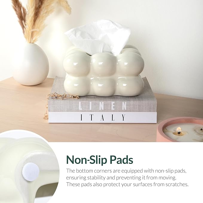 Decorative Ceramic Tissue Paper Holder Box, Novelty, Modern Design, for Bathroom Vanity, Living Room, Bedroom Dresser, Night Stand, Kitchen Countertop, Office Desk, Home Decor, Cream