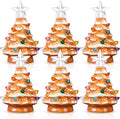 Leinuosen 6 Set Mini 4 Inch Ceramic Christmas Tree with Multicolored Lights Xmas Tree Hanging Light up Ornaments Pre Lit Hand Painted for Tabletop Home Office Table Holiday Decorations(Khaki,Star)