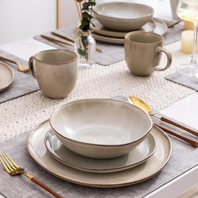 AmorArc Ceramic Dinnerware Sets,Handmade Reactive Glaze Stoneware Plates and Bowls Sets,Highly Scratch Resistant | Dishwasher & Microwave Safe Dishes Set,Service for 4 (12pc)