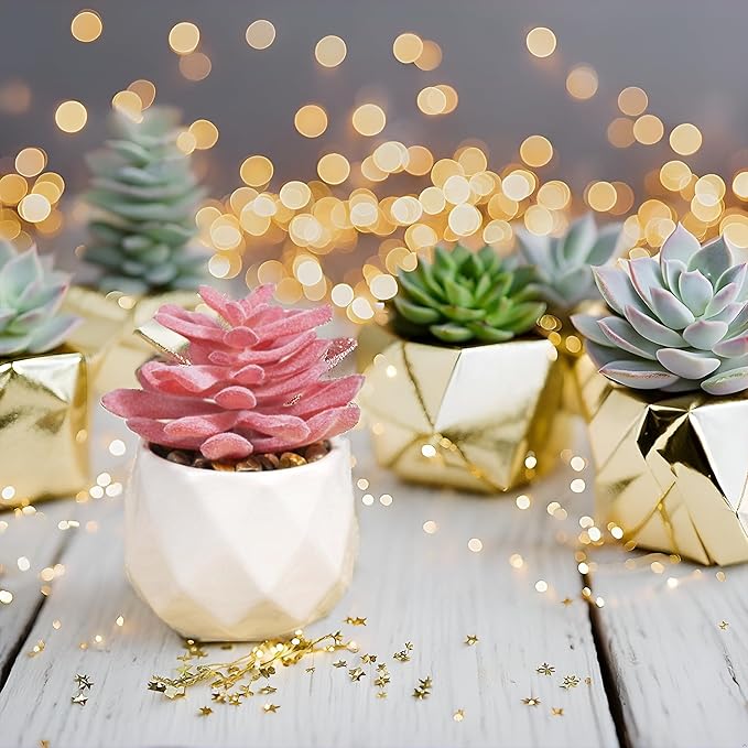 VIVERIE Mini Faux Succulents Plants Artificial in Pots-Rose Pink Desk Accessories, Small Fake Succulents Plants for Home Decor Indoor for Women, White Ceramic, Set of 4