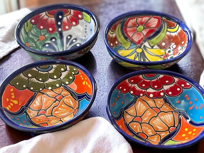 Handmade Talavera Mexican Pottery Salsa Bowl - Unique Oval Design - 6x5x2.5 Inches