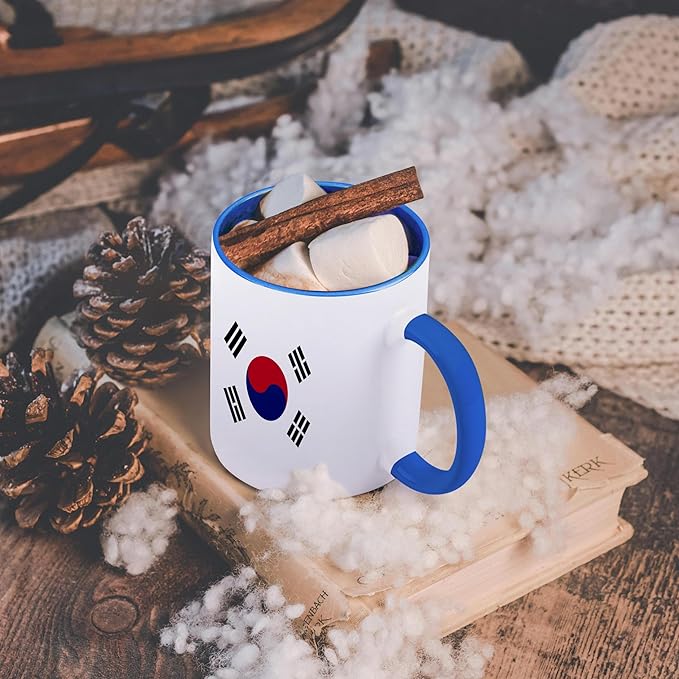 3dRose Flag of South Korea - Korean white red blue taegeuk circle black trigrams - Taiji Yinyang Taegeukgi 11oz Two-Tone Blue Mug