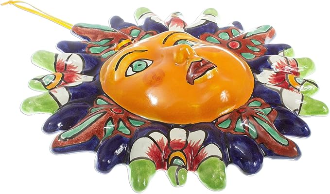 NOVICA Artisan Handmade Ceramic Wall Accent Sun Multicolor Mexico Decor Art Talavera ' 'Floral Sun'