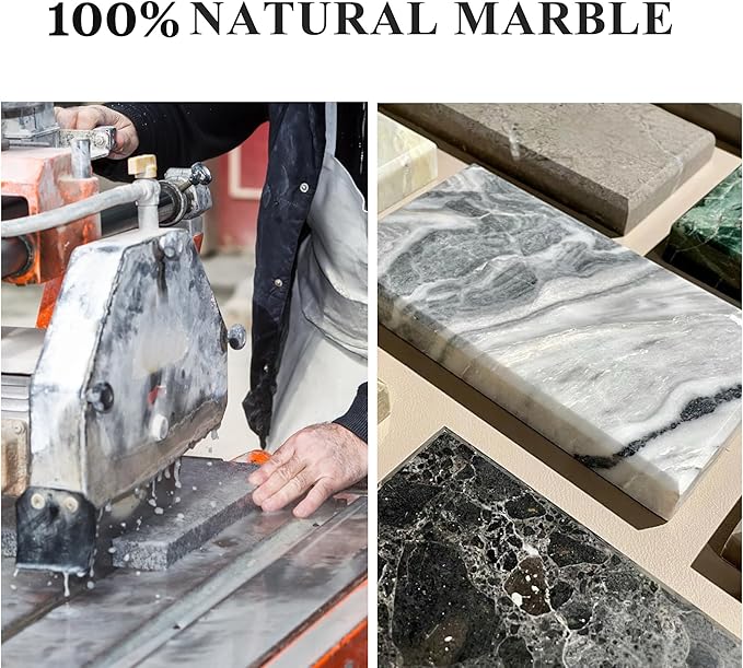 Real Natural Marble Tray for Bathroom, Genuine Marble Stone Vanity Tray, Luxury Storage Trays for Kitchen, Vanity, Home Decor, Dresser, Non-Resin/Non-Ceramic, 12"x 8"x 1.2", Dark Brown