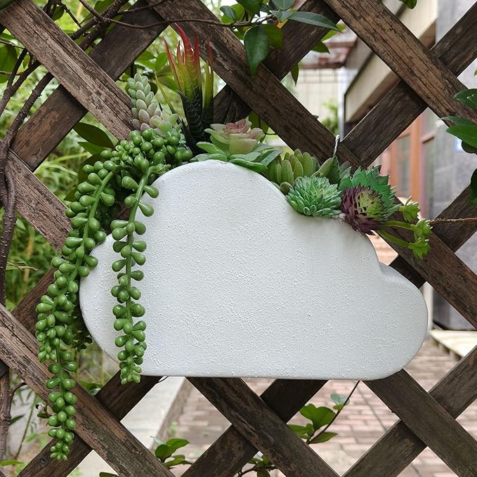 Ceramic Wall Planter,Rough-Glazed Cloud Style Handcrafted Hanging Flower Pot for Indoor Plants, Boho Home Decor with Drainage Hole