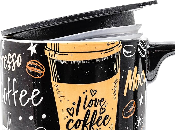 DUSVALLY Ceramic Coffee Mug, Travel Tea Mug for Car Cup Holder, Tall Tea Cup with Handle for Office and Home, Unique Gifts for Women and Man, 17 oz, Frappe