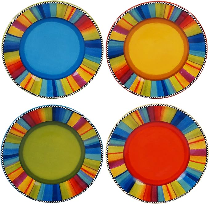 Sierra 8.75-Inch Salad and Dessert Plates, Set of 4, Colorful Mexican-Style Ceramic – Perfect for Side Dishes, Appetizers, or Casual Entertaining