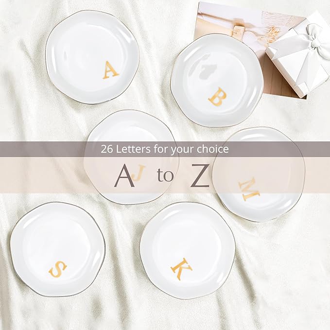 ProCase Ceramic Jewelry Tray, Initial Ring Dish Trinket Plate Engagement Gift, Small Personalized Monogram Ring Bowl for Wedding, White Decorative Jewelry Holder for Women Vanity -Letter G