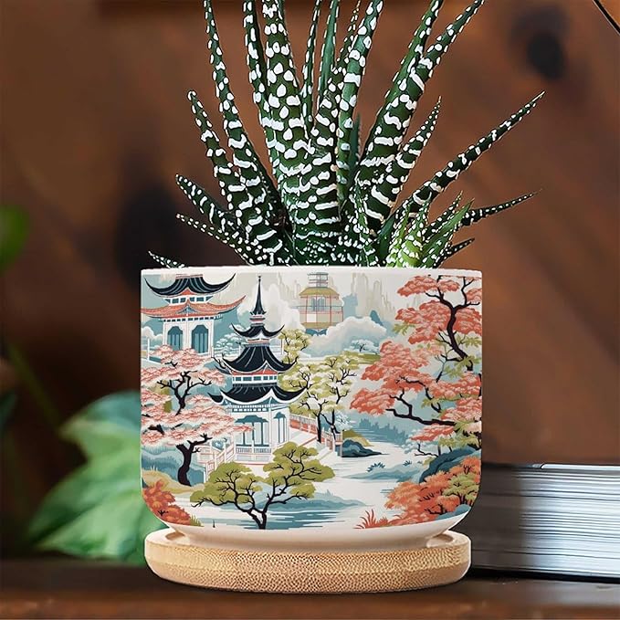 3 Piece Blue Asia Tiered Tower Coral Pink Flower Small Pot for Flowers Asian Style Chinoiserie Succulent Planters for Indoor Chinoiserie Garden Scenery Ceramics Plant Pot