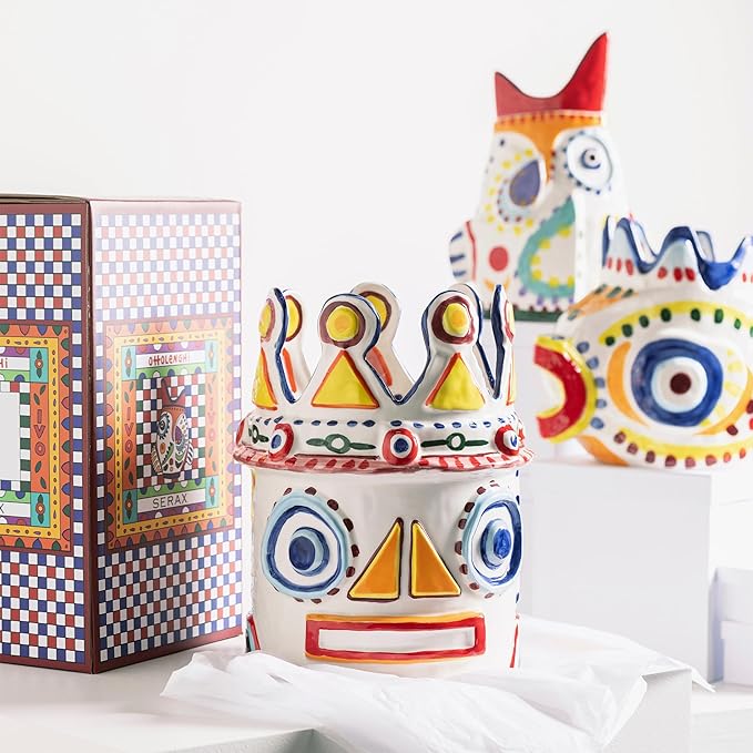 Serax Flower Vase | Sicily by Ottolenghi | Colorful Fish Stoneware Home Decor Living Room for Coffee Table, Kitchen Decorations | Modern Entryway Table Decor or for Shelves | Unique Centerpiece Vases