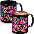 Sliner 11 oz Mexican Ceramic Coffee Mugs Set of 2 Fiesta Gifts Cinco De Mayo Cups Mandala Flowers Tea Cup Festive Holiday Birthday Gifts for Men Women