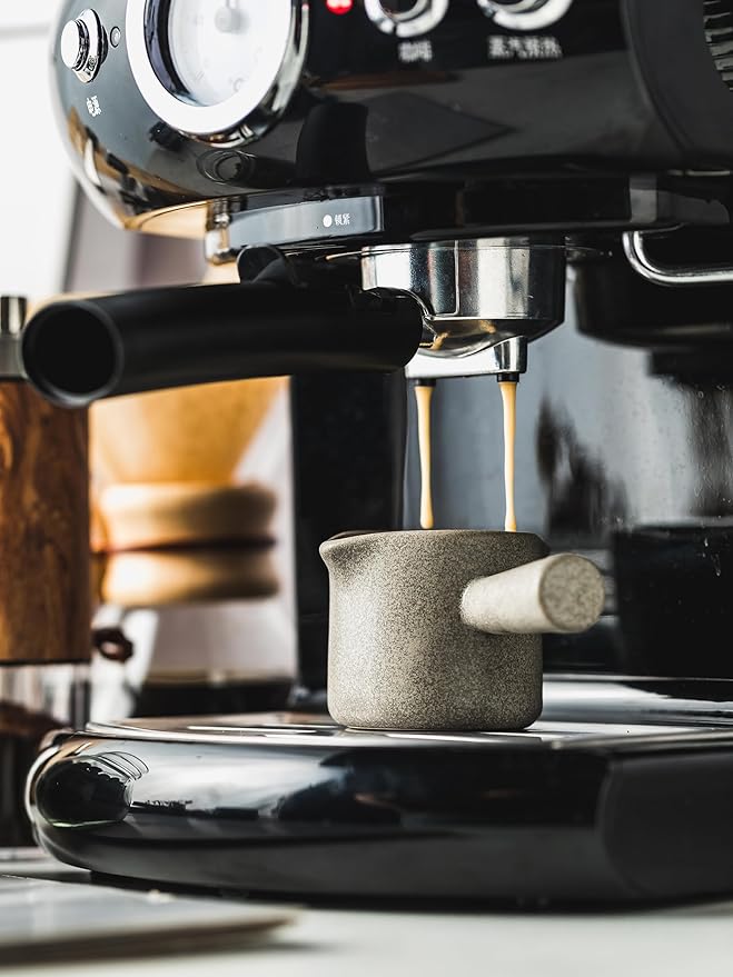 Espresso Cup 3 OZ, Espresso Accessories, Ceramic Espresso Measuring Cup Expresso Shot Cup with Handle, Double Spouts, Gray