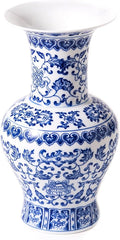 Vintage Blue and White Porcelain Vase, Chinoiserie Ginger Jar Vase for Home Decor, Flower Vase for Tabletop, 12" H