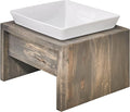 Bowsers Artisan Diner Single Dog Feeder - Handcrafted Rubberwood Frame with Square Ceramic Bowl Feeder for Dogs - Fossil, Medium, 10” x 10” x 6”