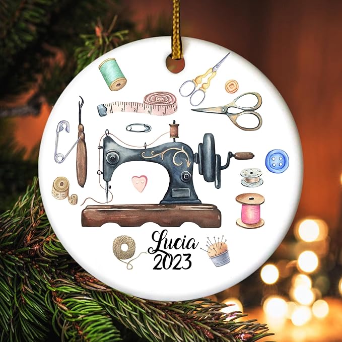 Personalized Sewing Machine Christmas Tree Ornament, Xmas Sewing Lover, Christmas Tailor, Xmas Quilting Ornament Decoration