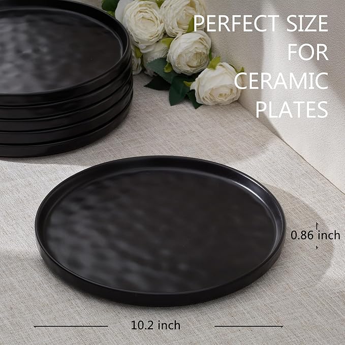 LIANYU Ceramic Dessert Plates Set of 6, 10.2 Inch Dinner Appetizer Plates for Kitchen Dining, Porcelain Round Plate Serving Cake Bread Salad Snack, Microwave & Dishwasher Safe, Obsidian Black