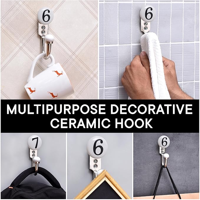 IndianShelf 1 Piece Ceramic, Zinc Decorative Cute Hooks for Hanging Coats, Jackets, Leash, Hat, Towel, Backpack, Purse, Handbag (White)