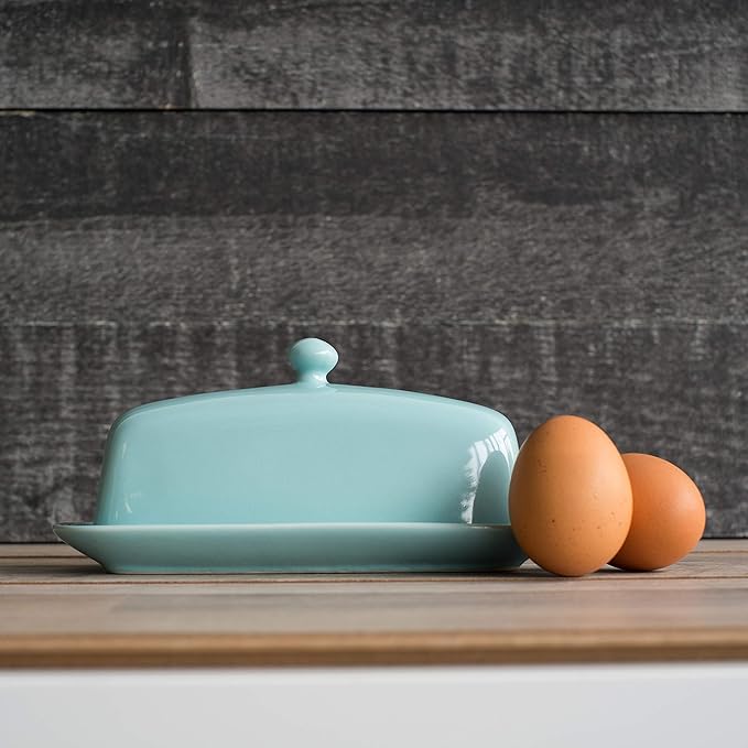 Now Designs Stoneware Rectangle Butter Dish with Lid Eggshell, 4.5 x 8 in