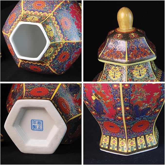Ceramic General Jar - Antique Cloisonné Enamel Vase with Gold Rim, 11.8" Tall Storage Canister for Kitchen, Jingdezhen Porcelain Vase for Home Decor, Ideal Gift for Housewarming