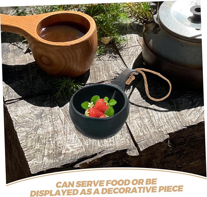 Vintage Japanese Ceramic Dessert Bowl Rustic Miso Rice Bowl for Soup Outdoor Camping Picnics Creative Serving Container with Handle