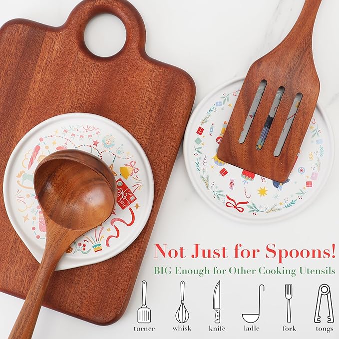 Christmas Spoon Rest for Stove Top - Ceramic Spoon Holder for Kitchen Counter - Colorful Holiday Spoon Rest Utensil Rest - Merry Christmas Gifts Kitchen Counter Decor (Christmas Spoon Rest)